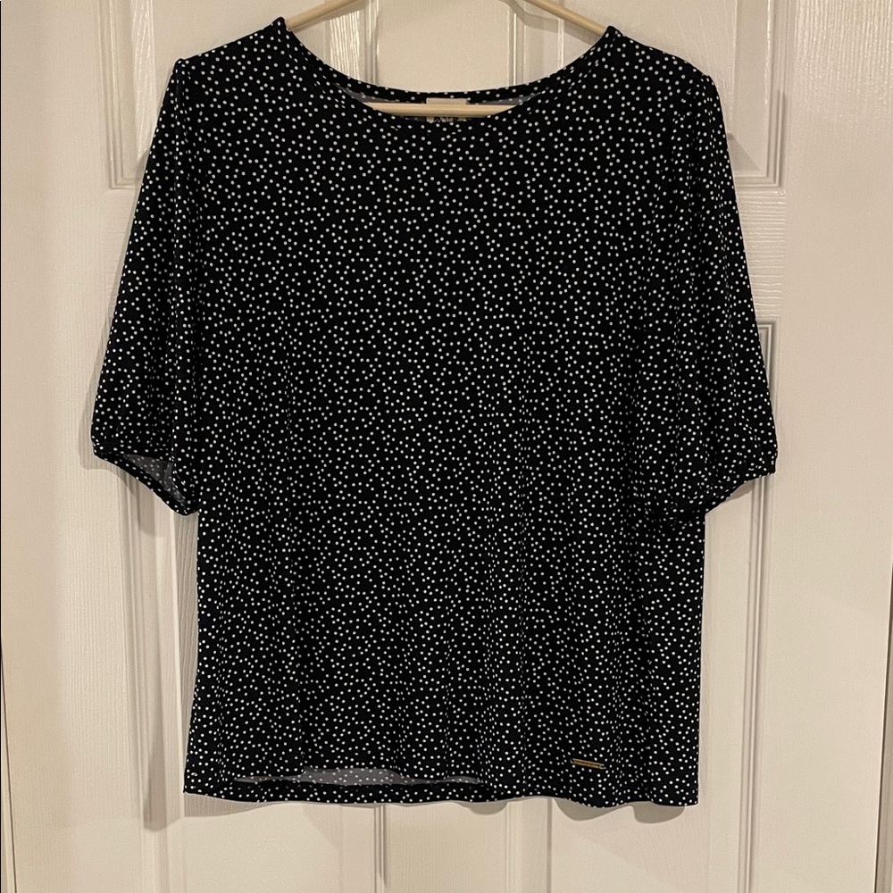 Anne Klein Navy and White Dotted Blouse